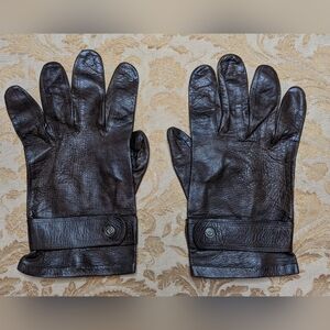 Vintage Unbranded Dark Brown Leather Driving Wrist Gloves Size 10 Snap Closure